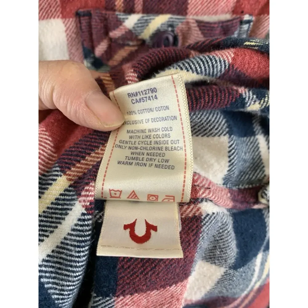 True Religion Men’s Shirt Button Front Flannel Multicolored Plaid Size XS